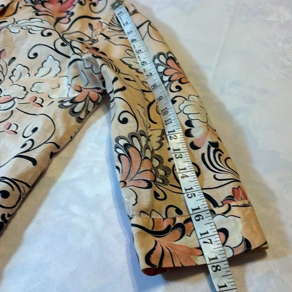 Chico’s Pink Linen Floral Print 3/4 Sleeve No Iron Shirt Top Size 00 (0/2) - Picture 12 of 14